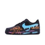 [Custom Bear Black Graffiti] Air Force 1 Skateboarding Shoes Unisex Low-top Blue - Image 2