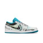 [Custom Cyber Mint Candy] Air Jordan 1 Low Unisex White/Blue/Green - Image 3