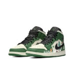 [Custom Iced Evergreenl] Air Jordan 1 Mid Top Men's Skateboarding Shoes Green - Image 2