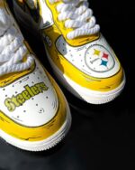 [Customized Football Season Limited Hand-drawn Edition - Steelers 1s ] Air Force 1 Low-top Shoes Unisex Yellow - Image 6