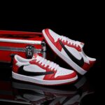 [Custom Red and White - Backwards Swoosh Cowhide Leather] Air Jordan Low - Top Skateboarding Shoes Unisex - Image 3