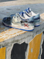 [Custom Doomsday Warning/Skull/Distressed Style] Dunk Low Skateboard Shoes Unisex Blue/Gray - Image 7