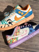 [Custom ONE PIECE Nami&Nico Robin] Dunk Skateboarding Shoes Men Spilt Color Orange/Purple - Image 2