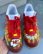 [Customized Tie-Dye Kansas City Chiefs, Hand painted] Air Force 1 Low-top Shoes Unisex Red - Image 3