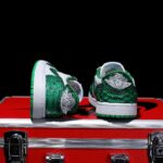 [Custom Green-White Snake Pattern - Cowhide Leather Openwork Style] Air Jordan Low - Top Skateboarding Shoes Unisex - Image 6