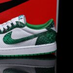 [Custom Green-White Snake Pattern - Cowhide Leather Openwork Style] Air Jordan Low - Top Skateboarding Shoes Unisex - Image 5