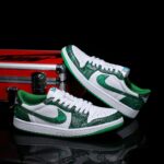 [Custom Green-White Snake Pattern - Cowhide Leather Openwork Style] Air Jordan Low - Top Skateboarding Shoes Unisex - Image 2