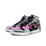 [Custom Shadow of the Night] Air Jordan 1 High Top Unisex Skateboarding Shoes Gray/Pink - Image 2