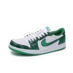 [Custom Green-White Snake Pattern - Cowhide Leather Openwork Style] Air Jordan Low - Top Skateboarding Shoes Unisex - Image 9