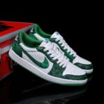 [Custom Green-White Snake Pattern - Cowhide Leather Openwork Style] Air Jordan Low - Top Skateboarding Shoes Unisex - Image 3