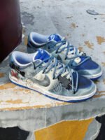 [Custom Doomsday Warning/Skull/Distressed Style] Dunk Low Skateboard Shoes Unisex Blue/Gray - Image 9
