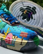 [Customized SpongeBob SquarePants/Bikini Bottom] Air Force 1 Shoes Unisex Blue/Hand-painted - Image 5