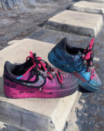 [Custom YON]  Air Force 1 Skateboard Shoes Unisex Low-Top Black/Pink Blue - Image 4