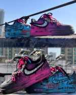 [Custom YON]  Air Force 1 Skateboard Shoes Unisex Low-Top Black/Pink Blue - Image 6