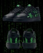 【Custom “The Matrix” Black And Green】Air Force 1 Skateboarding Shoes Unisex