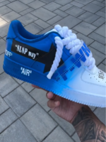 [Customized BLUE OFF WHITE] Air Force 1 Shoes Unisex Blue/White - Image 4